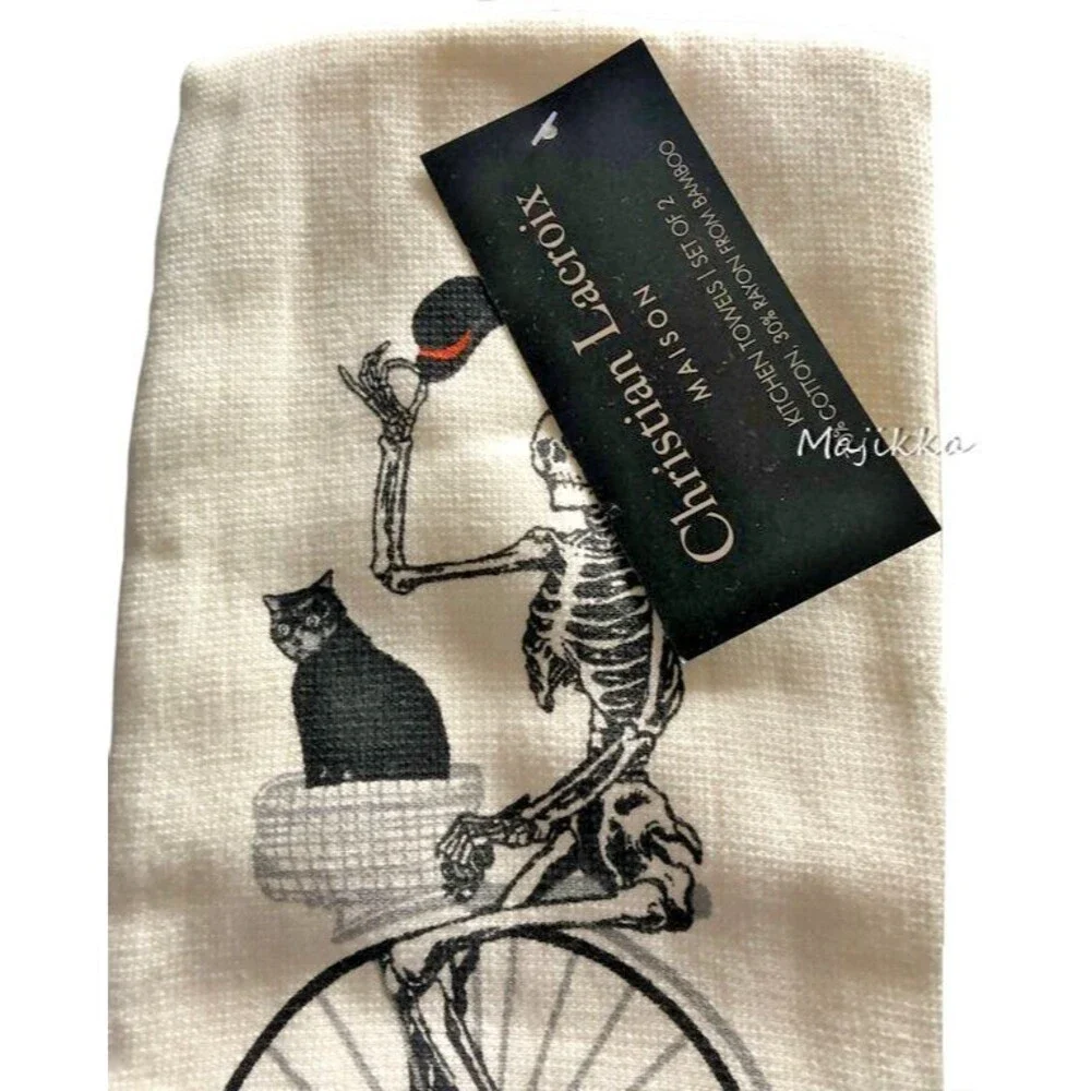 Christian Lacroix Halloween Skeleton Dish Kitchen Towels High Wheeler Set Of 2